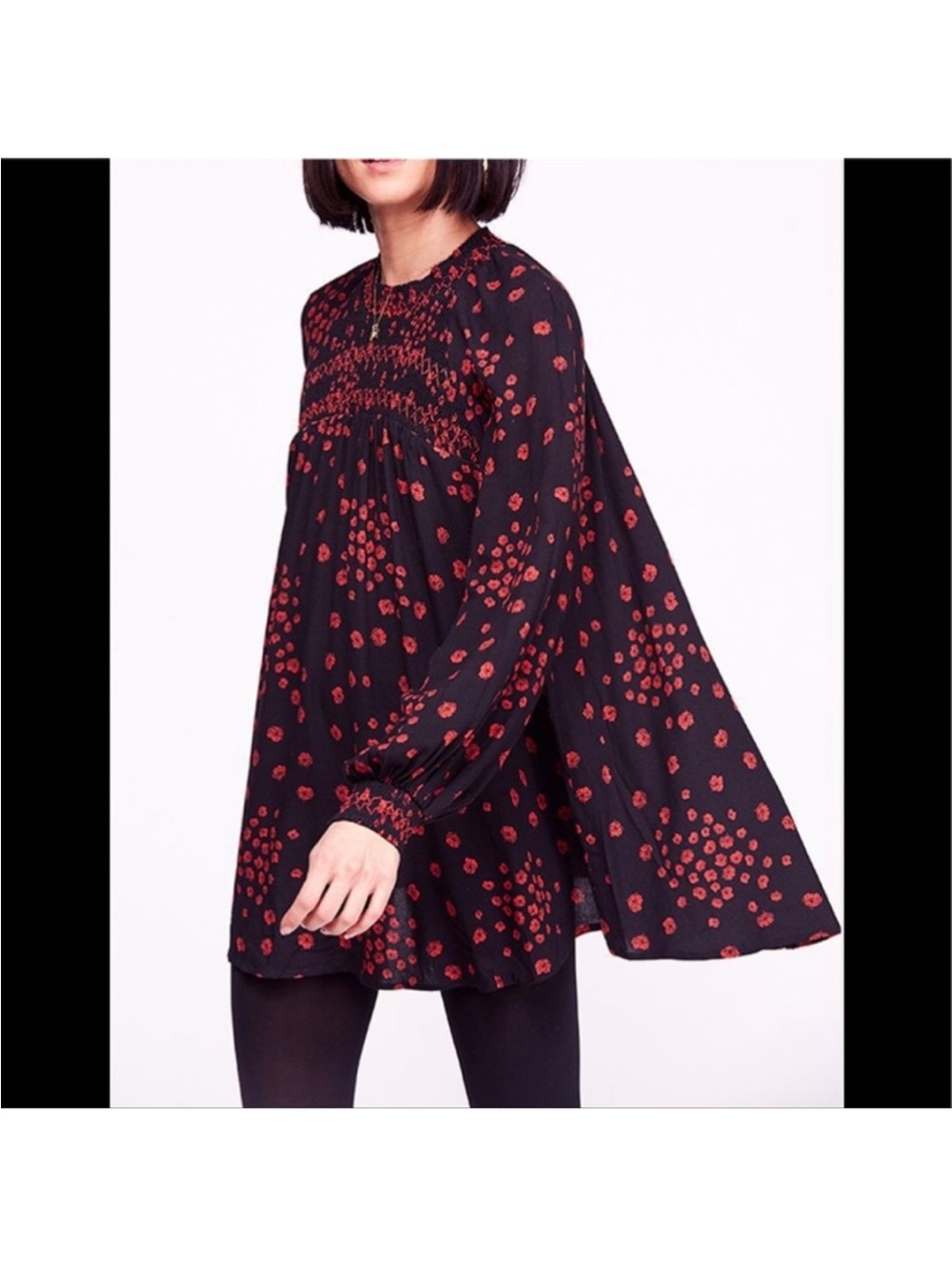Free People Flowers In Her Hair Smock Detail Tunic Top